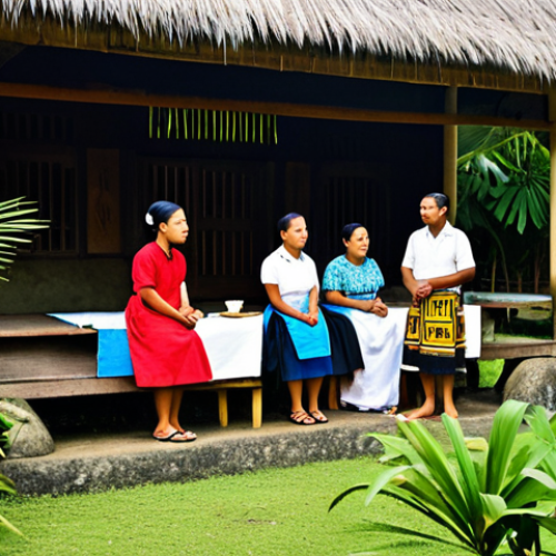 Tonga Culture & Tourism**

"A group of fully clothed tourists respectfully observing a traditional Tongan Kava ceremony.  Background: lush tropical foliage and traditional Tongan architecture.  Appropriate attire, modest clothing, safe for work, perfect anatomy, natural proportions, family-friendly, high-quality photography."

**