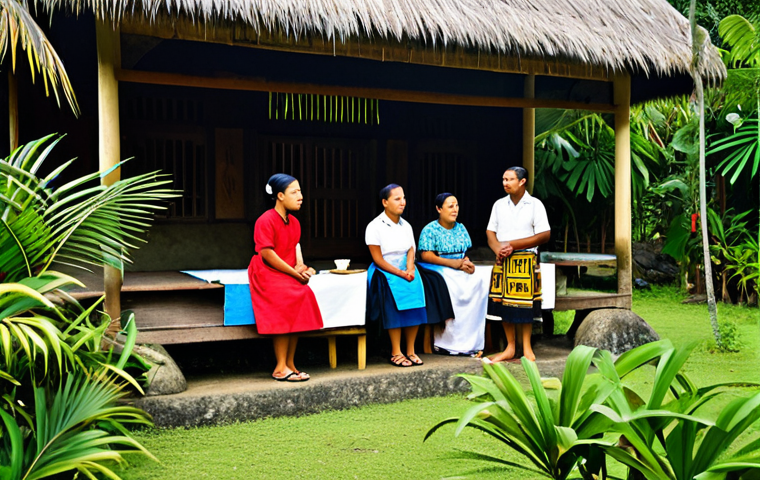 Tonga Culture & Tourism**

"A group of fully clothed tourists respectfully observing a traditional Tongan Kava ceremony.  Background: lush tropical foliage and traditional Tongan architecture.  Appropriate attire, modest clothing, safe for work, perfect anatomy, natural proportions, family-friendly, high-quality photography."

**