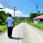 **

A professional real estate investor in Tonga, viewing a property with a local partner (both fully clothed in modest attire), showcasing a mix of traditional Tongan architecture and modern sustainable building techniques. Background: Lush tropical landscape with ongoing infrastructure development (roads, power lines). Safe for work, appropriate content, family-friendly, perfect anatomy, correct proportions, natural pose, professional photography, high quality.

**
